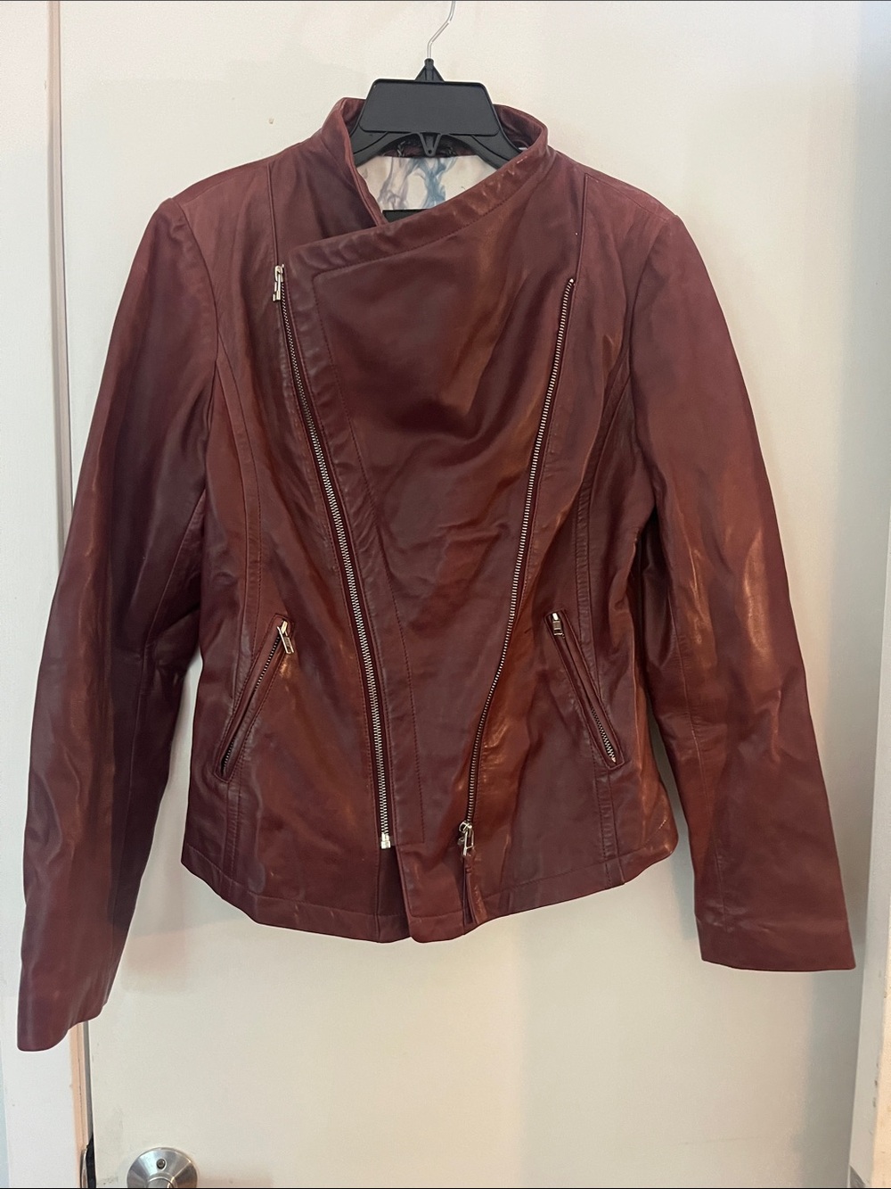 Mackage Women's Burgundy/Merlot Asymmetrical soft lamb Leather Jacket
